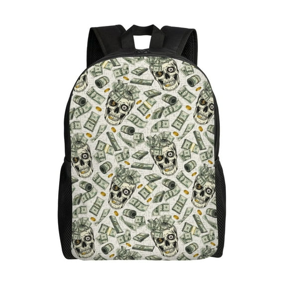 Fotbe Skull with Cash Travel Laptop Backpack, Business Slim Sturdy Laptops Backpack, Water Resistant College School Computer Bag Gift for Men & Women Fits 15.6 Inch Notebook