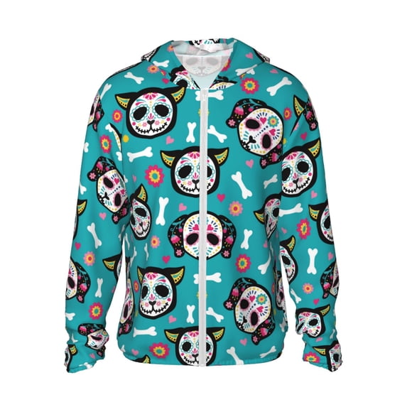 Fotbe Skull Cat Men's Women's UPF 50+ Sun Protection Jacket Hooded Cooling Shirt with Pockets Hiking Outdoor Performance-Large