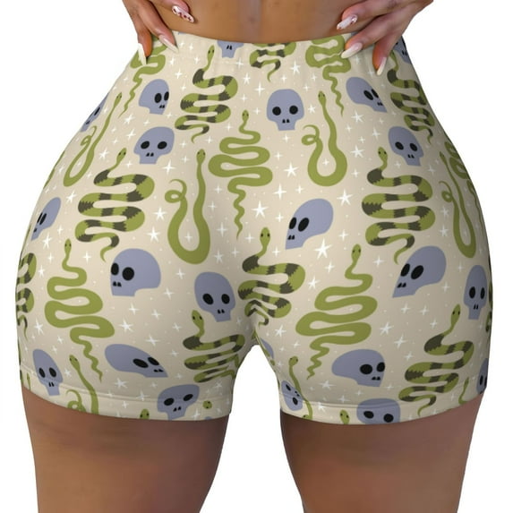 Fotbe Skull Snake Seamless Shorts, Womens Workout Shorts High Waist Stretch Booty Short for Gym/Yoga/Running/Biking-XX-Large
