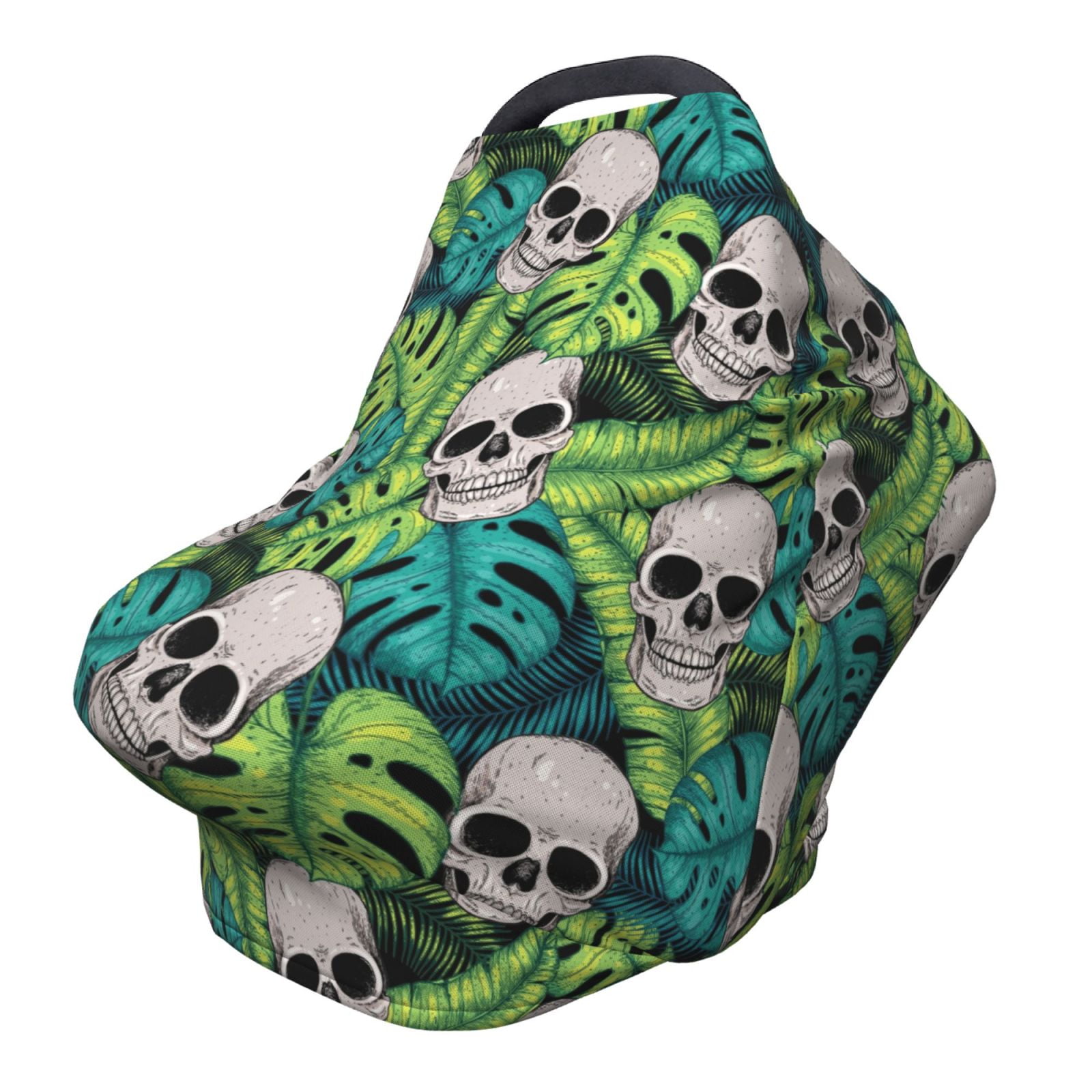 Fotbe Skull and Palm Leaves Pattern Car Seat Covers for Babies, Nursing Breastfeeding Cover Infant Carseat Canopy, Soft Stretchy Carrier Cover