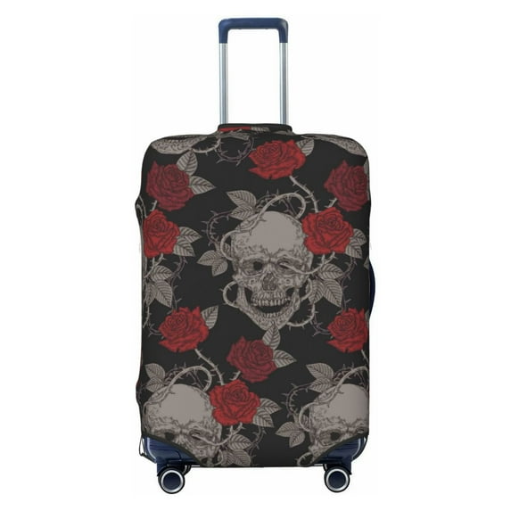 Fotbe Skull and Red Roses Luggage Cover Protector,Suitcase Protector,Scratch and Dirt Resistant,Fits 18-32 Inch Luggage-Medium