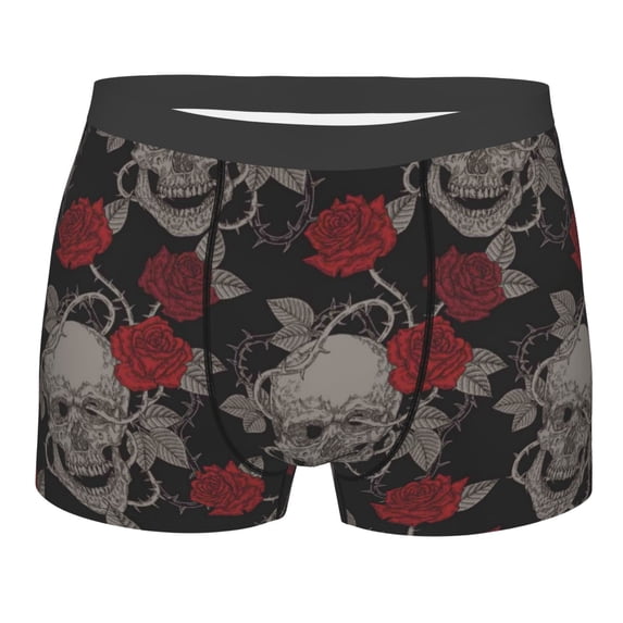 Fotbe Skull and Red Roses Men’s Total Support Pouch Boxer Briefs, X-Temp Cooling, Moisture-Wicking Underwear, Regular, Long-leg and Trunk-Small