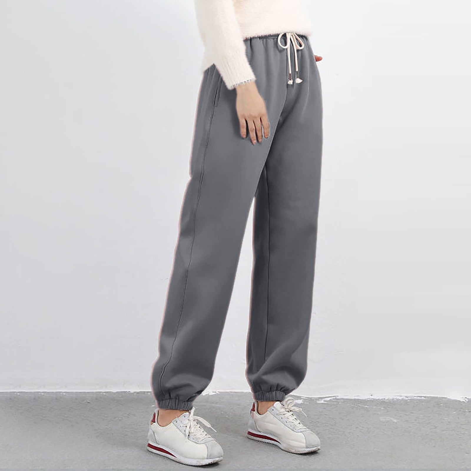 Women's Solid Color Winter Elastic Waistband With And Drawstring Casual Sports Pants Womens plus Size Casual Pants Suits for Wedding Track Pants Women Beach Pants for Women Casual Women Casual Pants