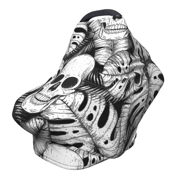 Fotbe Skull and palm leaves Pattern Car Seat Covers for Babies, Nursing Breastfeeding Cover Infant Carseat Canopy, Soft Stretchy Carrier Cover