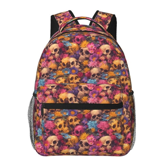Fotbe Skull blue daisy flower Pattern Casual Backpack for School, Travel, and Outdoor Activities - Durable, Lightweight, and Comfortable