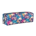 thumbnail image 1 of Fotbe Skull blue leaf Pattern Leather Pencil Case, Pencil Pouch with Durable Zipper, Compact and Stylish Organizer for Stationery, Art Supplies, Travel Essentials, 1 of 7
