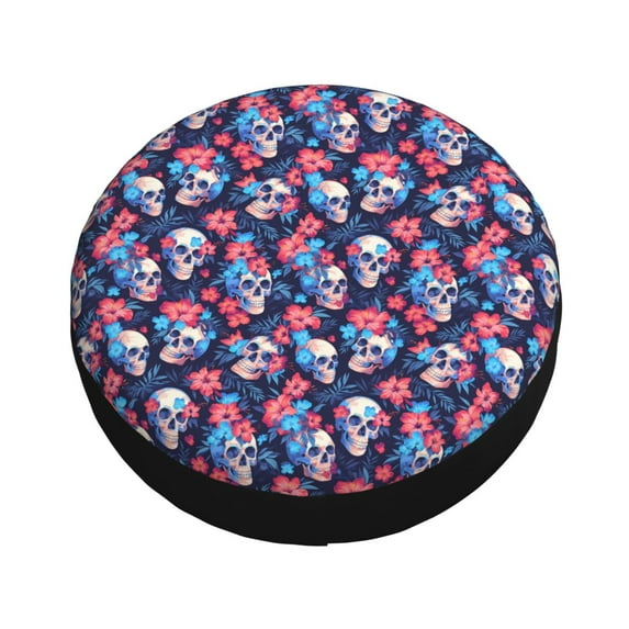 Fotbe Skull flower blue Spare Tire Cover Thickening Universal Fit for Jeep, Trailer, RV, SUV, Truck, Tough Tire Wheel Soft Cover-17 inch