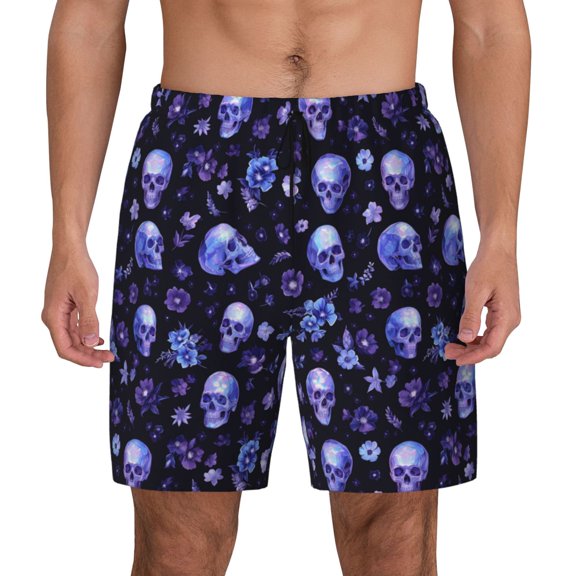 Fotbe Skull flower leaf purple Men’s Swim Trunks Quick Dry Swim Shorts Board Shorts with Mesh Lining-Medium