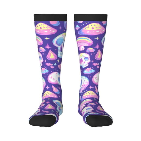 Fotbe Skull mushroom colorful print Women's Men's Novelty Crew Socks Cotton Socks Knee High Socks for Walking,Running,Nurses,Pregnancy