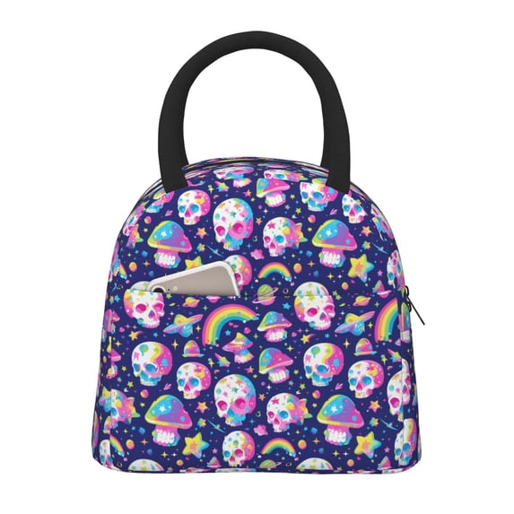 Fotbe Skull mushroom rainbow space Pattern Lunch Bag, Insulated Lunch Box, Small Leakproof Cooler Food Lunch Containers Reusable High Capacity Lunch Tote Bags for Work, Travel, Outdoor