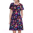 thumbnail image 1 of Fotbe Skull rainbow star mushroom Pattern Dress Casual Womens Fashion Short Sleeve Maxi Dress T Shirt Dress Striped Long Color Block Maxi Dress, 1 of 6