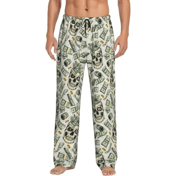 Fotbe Skull with Cash Men's Pajama Pants,Sleepwear Pants,Pj Bottoms Drawstring And Pockets-Small