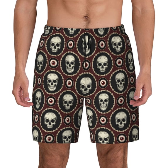 Fotbe Skulls And Red Eyeballs Men’s Swim Trunks Quick Dry Swim Shorts Board Shorts with Mesh Lining-XX-Large