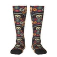 thumbnail image 1 of Fotbe Skulls and Flowers print Women's Men's Novelty Crew Socks Cotton Socks Knee High Socks for Walking,Running,Nurses,Pregnancy, 1 of 9
