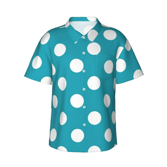 Fotbe Sky Blue And White Polka Dot Hawaiian Shirt for Men Unisex Summer Beach Casual Short Sleeve Cotton Linen Button Down Shirts-XX-Large
