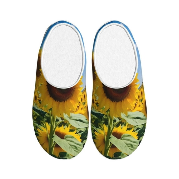 Fotbe Sky Golden Sunflower Field B Pattern Women's Fuzzy Curly Fur Memory Foam Loafer Slippers Indoor Outdoor Slippers Winter Home Shoes-42/43