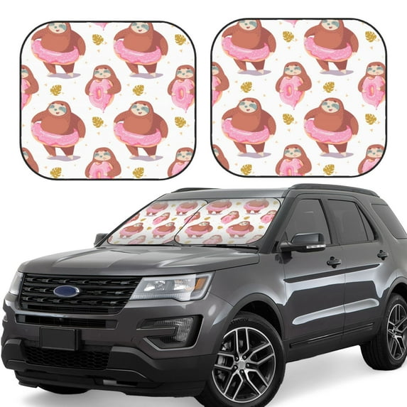 Fotbe Sloth with Donuts1 2-Piece Car Windshield Sun Shade | Sun Blocker for Car Windshield | Foldable Automotive Interior Accessories for Sun Protection-Small