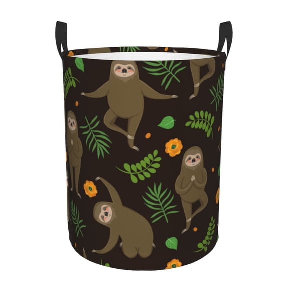 Fotbe Sloth Doing Yoga Laundry Basket with Handles, Waterproof Large Laundry Hamper, Wash Bag for Corner Dorm, Rolling Laundry Basket with Handles-Small