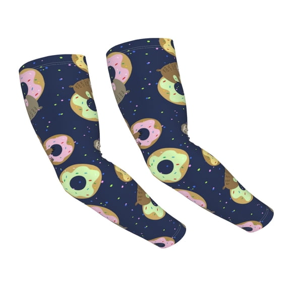 Fotbe Sloth with Donuts UV Sun Protection Arm Sleeves - Tattoo Cover Up - Basketball Arm Sleeve UPF 50 Cooling for Men Women