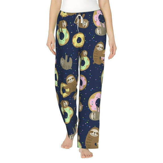 Fotbe Sloth with Donuts Women's Pajama Pants,Sleepwear Pants,Pj Bottoms Drawstring And Pockets-X-Large