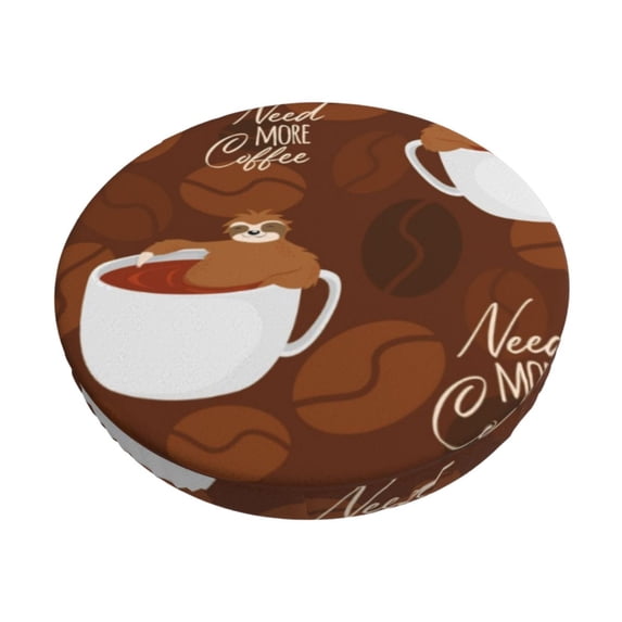 Fotbe Sloths Need More Coffee Stool Covers Round,Waterproof Round Bar Stool Covers Bar Chair Covers Washable Stool Cushion Slipcover for 12-14 Inch Chair-14 inch