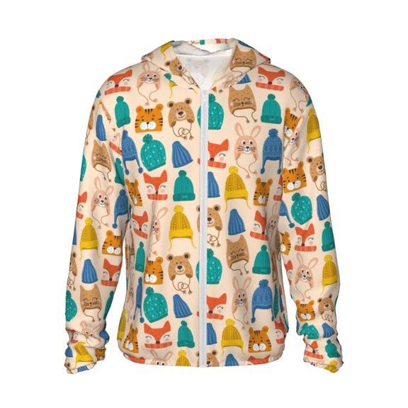 Fotbe Small Animals with Knit Hat Pattern Men's Women's UPF 50+ Sun Protection Jacket Hooded Cooling Shirt with Pockets Hiking Outdoor Performance-Small