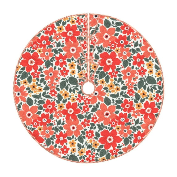Fotbe Small Coral Red Flowers Pattern Christmas Tree Skirt, Tree Skirts Plush Christmas Decorations, Christmas Tree Skirts Xmas Decorations Holiday Party Decor-30"