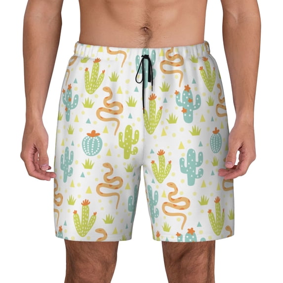 Fotbe Snake And Cactus Men’s Swim Trunks Quick Dry Swim Shorts Board Shorts with Mesh Lining-Large