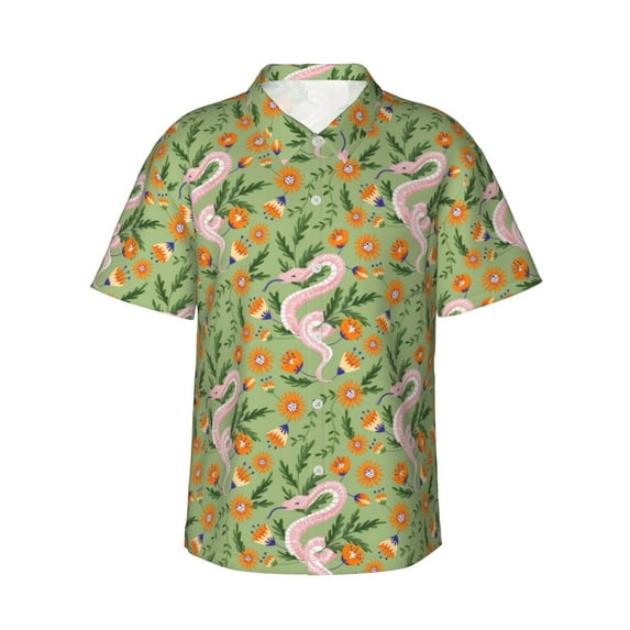 Fotbe Snake And Floral Hawaiian Shirt for Men Unisex Summer Beach Casual Short Sleeve Cotton Linen Button Down Shirts-3X-Large