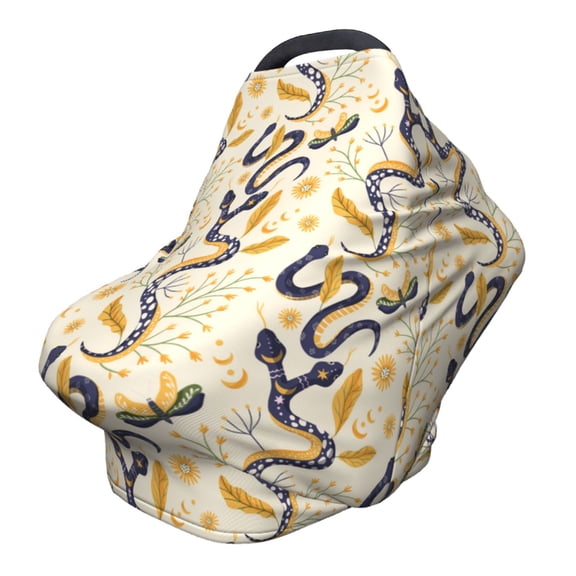 Fotbe Snake And Floral Pattern Car Seat Covers for Babies, Nursing Breastfeeding Cover Infant Carseat Canopy, Soft Stretchy Carrier Cover