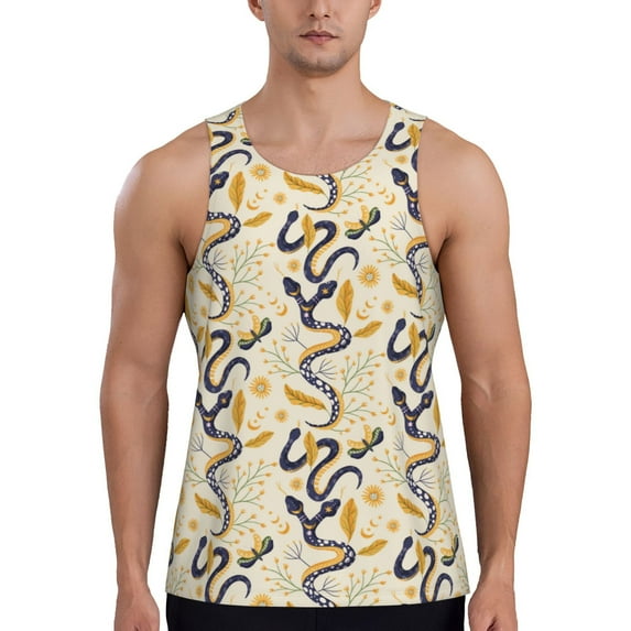 Fotbe Snake And Floral Pattern Men's Quick Dry Workout Tank Top Gym Muscle Tee Fitness Bodybuilding Sleeveless T Shirt Breathable Workout Shirt-XX-Large