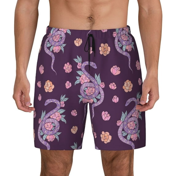 Fotbe Snake And Flower Men’s Swim Trunks Quick Dry Swim Shorts Board Shorts with Mesh Lining-Medium