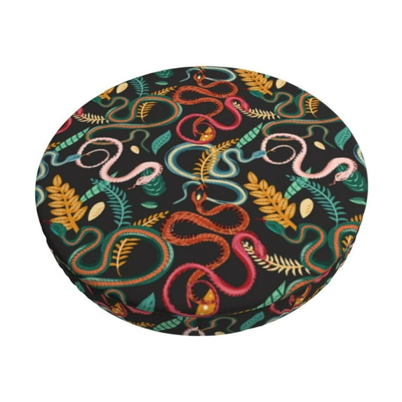 Fotbe Snake And Flower Stool Covers Round,Waterproof Round Bar Stool Covers Bar Chair Covers Washable Stool Cushion Slipcover for 12-14 Inch Chair-12 inch