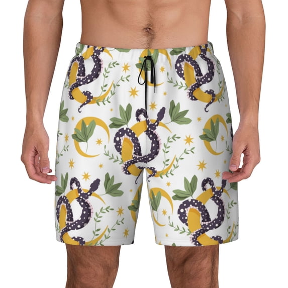 Fotbe Snake And Moon Men’s Swim Trunks Quick Dry Swim Shorts Board Shorts with Mesh Lining-Large