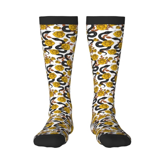 Fotbe Snake And Rose print Women's Men's Novelty Crew Socks Cotton Socks Knee High Socks for Walking,Running,Nurses,Pregnancy