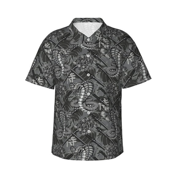 Fotbe Snake Hawaiian Shirt for Men Unisex Summer Beach Casual Short Sleeve Cotton Linen Button Down Shirts-Small