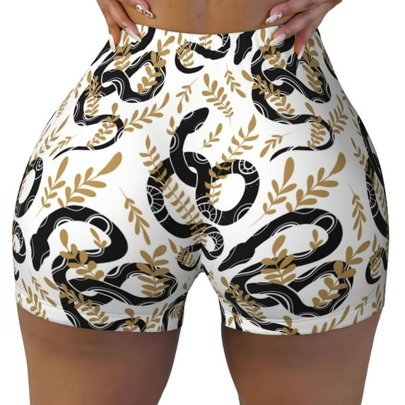 Fotbe Snake Seamless Shorts, Womens Workout Shorts High Waist Stretch Booty Short for Gym/Yoga/Running/Biking-Medium