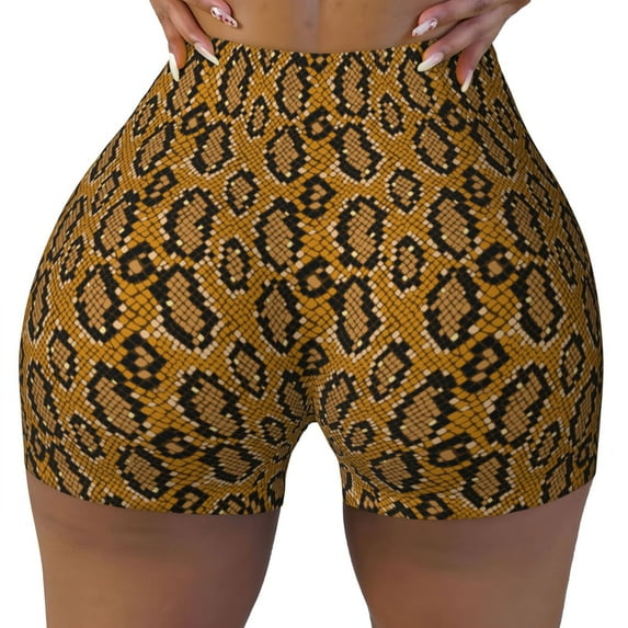 Fotbe Snake Skin Seamless Shorts, Womens Workout Shorts High Waist Stretch Booty Short for Gym/Yoga/Running/Biking-Small