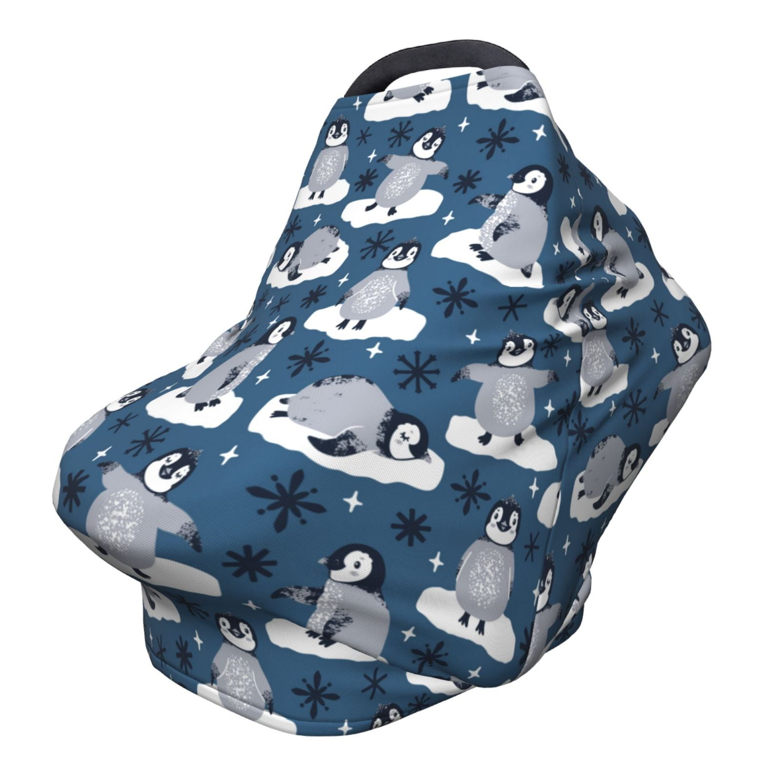 Fotbe Snow Penguin Pattern Car Seat Covers for Babies, Nursing Breastfeeding Cover Infant Carseat Canopy, Soft Stretchy Carrier Cover