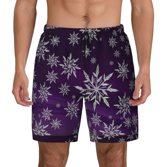 Fotbe Snowflake Gradient Purple Men’s Swim Trunks Quick Dry Swim Shorts Board Shorts with Mesh Lining-3X-Large