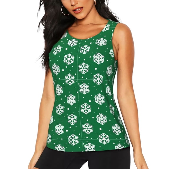 Fotbe Snowflake Womens Loose Fit Casual Flowy Slim-Fit Tank Tops Athletic Round Neck Trendy Sleeveless Summer Tops for Gym and Yoga-Small