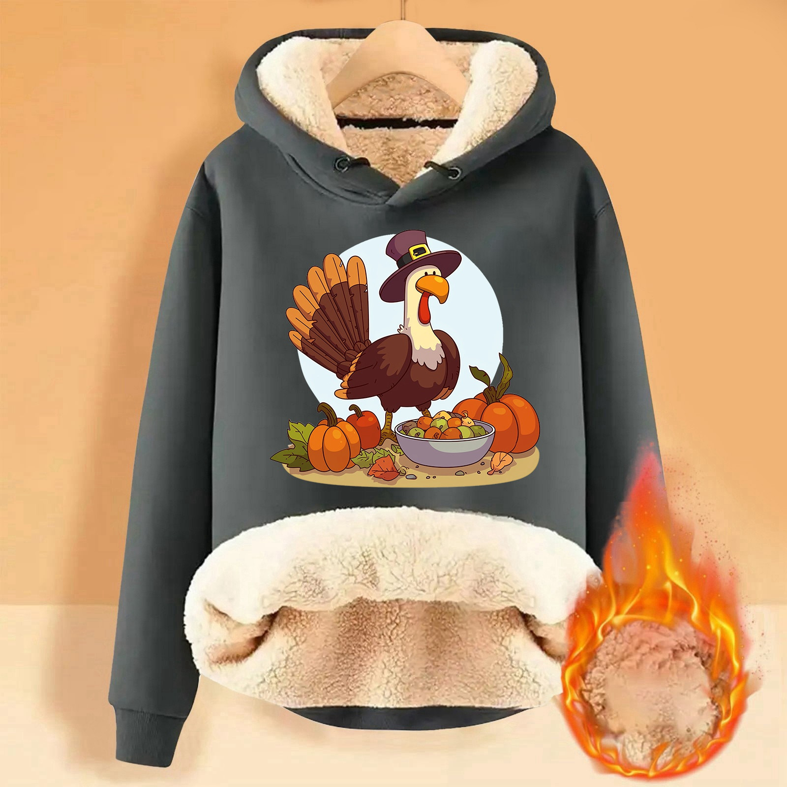 Women's Thanksgiving Turkey Cartoon Print Hoodie Long Sweatshirt with Pocket Clothes Women Womens Hoodie Full Zip Sweatshirts Baggy Long Jacket Tunic Long Loose Sweatshirts Women Tan Sweatshirt Women