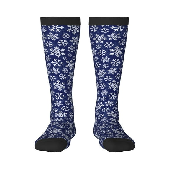 Fotbe Snowflakes On Dark Blue print Women's Men's Novelty Crew Socks Cotton Socks Knee High Socks for Walking,Running,Nurses,Pregnancy