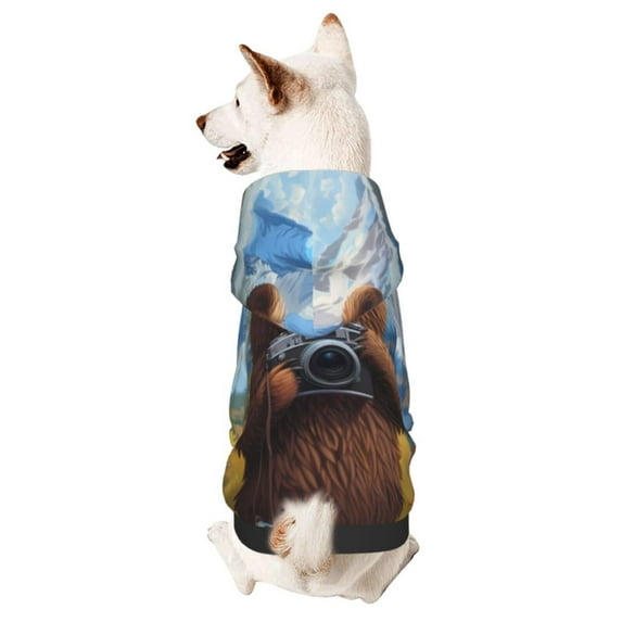 Fotbe Snowy Mountain Photography Bear Print Small Dog Sweater Hoodies Pet Grey Hooded Soft Fleece Sweatshirts with Pocket Fall Winter Puppy Cat Sweaters Warm Clothes-Large