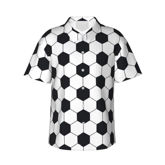 Fotbe Soccer Ball Hawaiian Shirt for Men Unisex Summer Beach Casual Short Sleeve Cotton Linen Button Down Shirts-Small