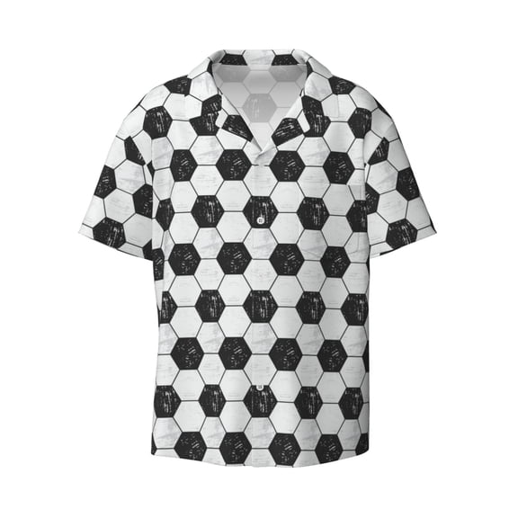 Fotbe Soccer print Short Sleeve Button Down Shirts for Men Casual Summer Beach Wrinkle Free Shirt-X-Large