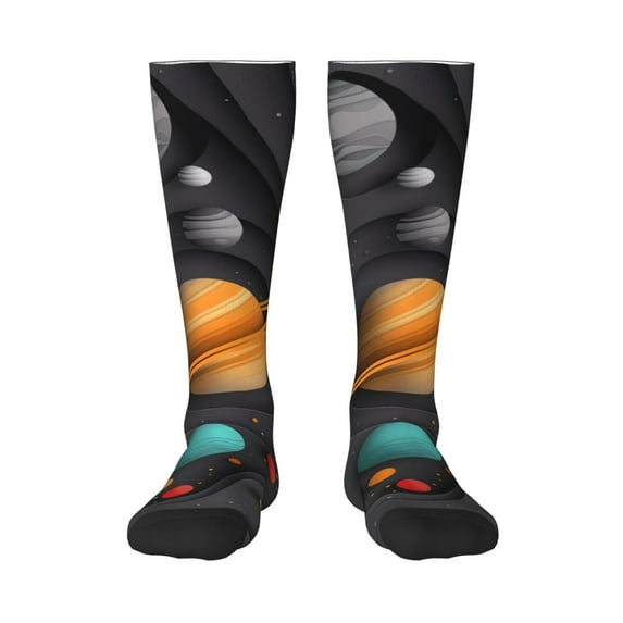 Fotbe Solar System Paper Art print Women's Men's Novelty Crew Socks Cotton Socks Knee High Socks for Walking,Running,Nurses,Pregnancy