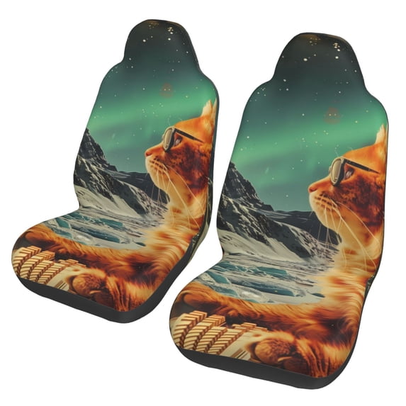 Fotbe Space Adventurer Cat Pattern Automotive Seat Covers for Cars Trucks and SUVs – Car Seat Covers for Front Seats,Protective Seat Covers,Vehicle Seat Covers, Set of 2