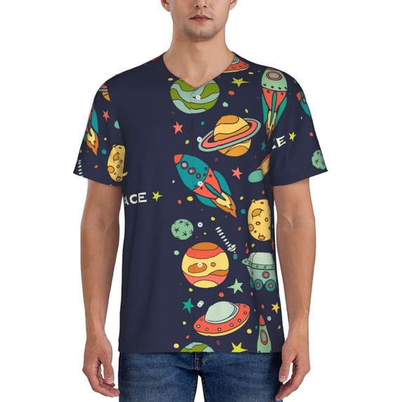 Fotbe Space Baseball Jersey Shirt for Men and Women, Casual Short Sleeves Button Down T-Shirt-Large