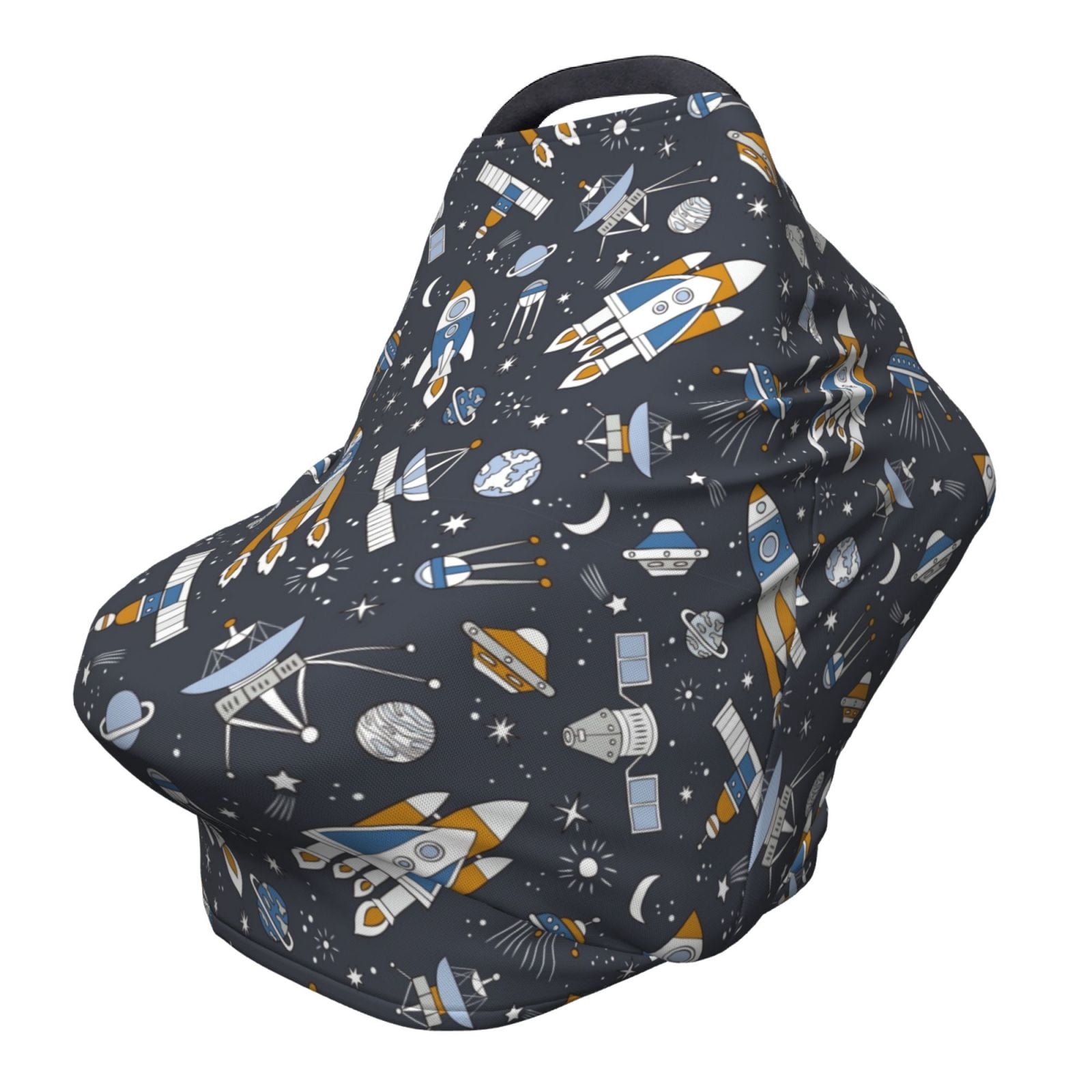 Fotbe Space Cars Pattern Car Seat Covers for Babies, Nursing Breastfeeding Cover Infant Carseat Canopy, Soft Stretchy Carrier Cover